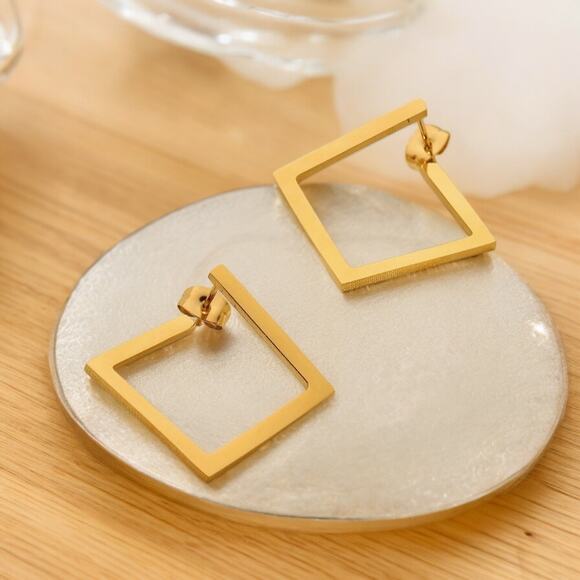 None Jewelry - NEW 18K yellow gold plated square hoop drop earrings jewelry B19A